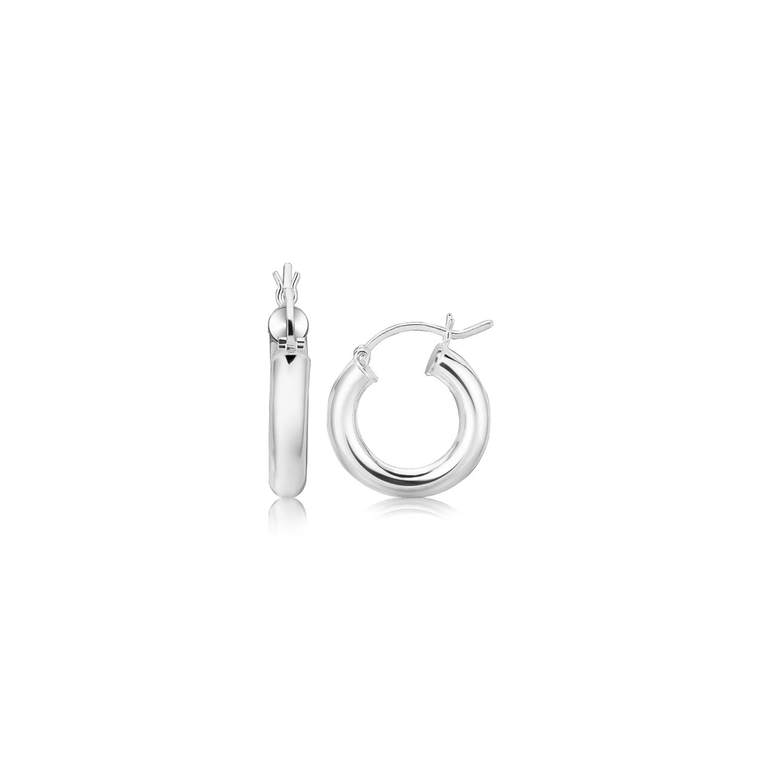 Sterling Silver Thick Polished Hoop Earrings with Rhodium Plating (15mm) - DestGlow