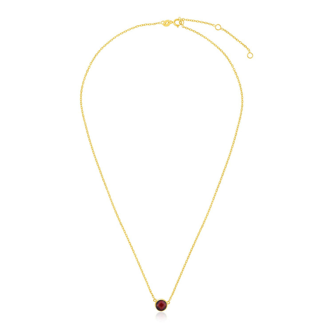 14k Yellow Gold 17 inch Necklace with Round Garnet - necklaces