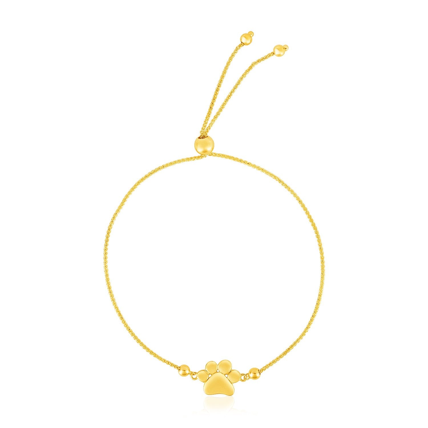 14k Yellow Gold Adjustable Paw Print Bracelet - bracelets