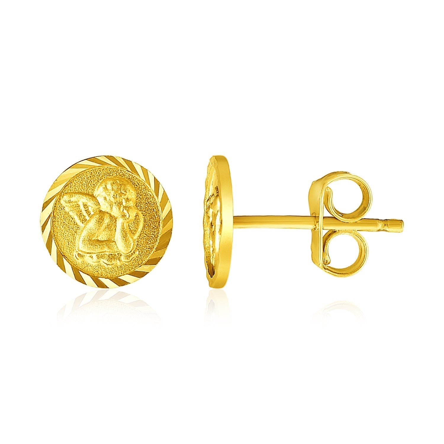 14k Yellow Gold Round Angel Post Earrings  DestGlow