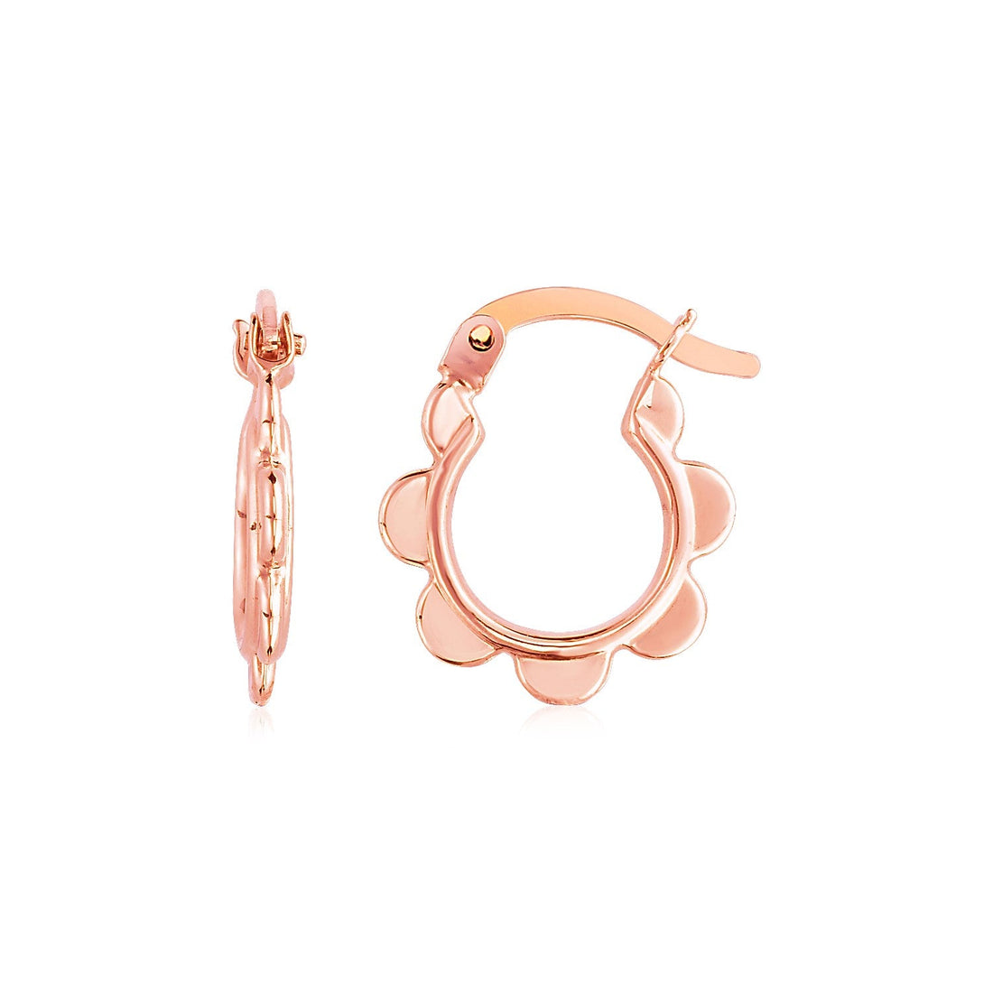 14k Rose Gold Scalloped Hoop Earrings - earrings