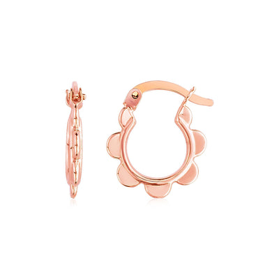 14k Rose Gold Scalloped Hoop Earrings - earrings