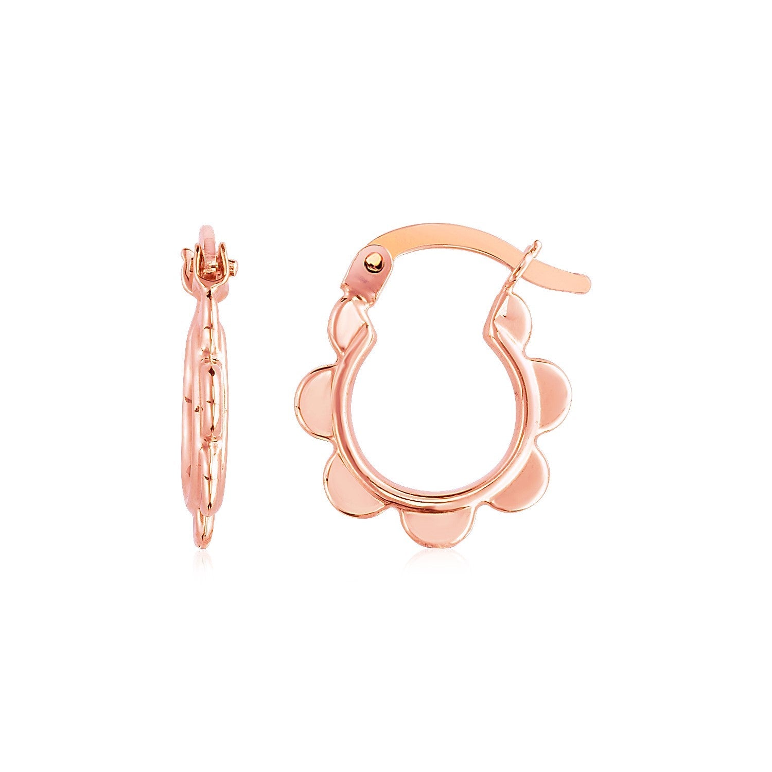 14k Rose Gold Scalloped Hoop Earrings by Bids.com
