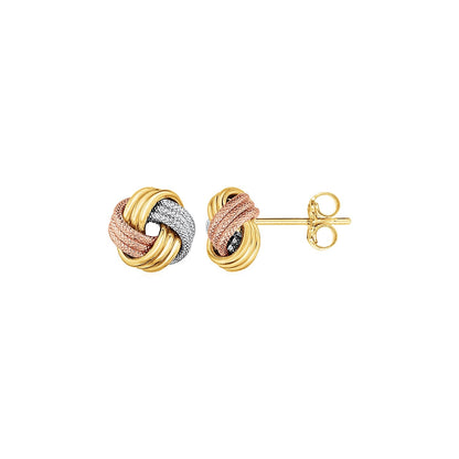 Love Knot Post Earrings in 14k Tri Color Gold - DestGlow
