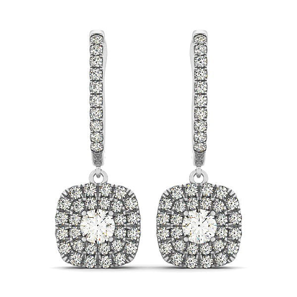 14k White Gold Double Halo Cushion Outer Shaped Diamond Earrings (3/4 cttw) by Bids.com