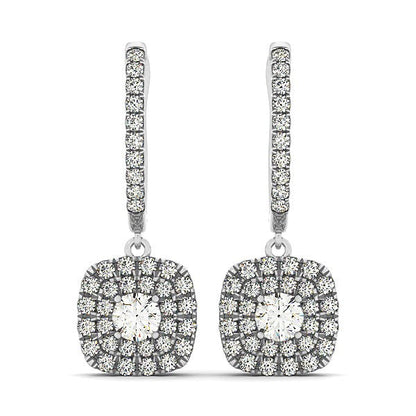 14k White Gold Double Halo Cushion Outer Shaped Diamond Earrings (3/4 cttw) by Bids.com