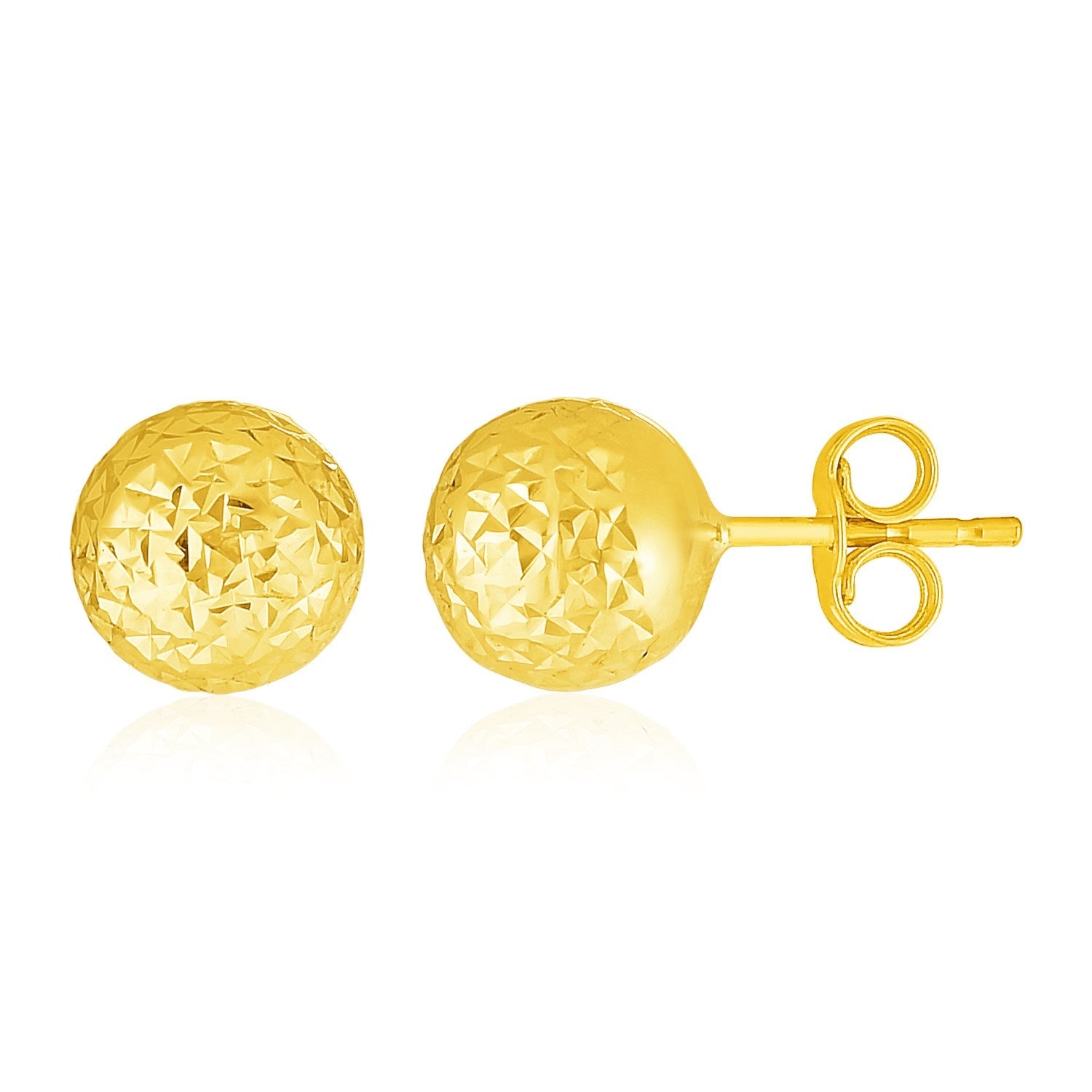 14k Yellow Gold Ball Earrings with Crystal Cut Texture(7mm) - accessories