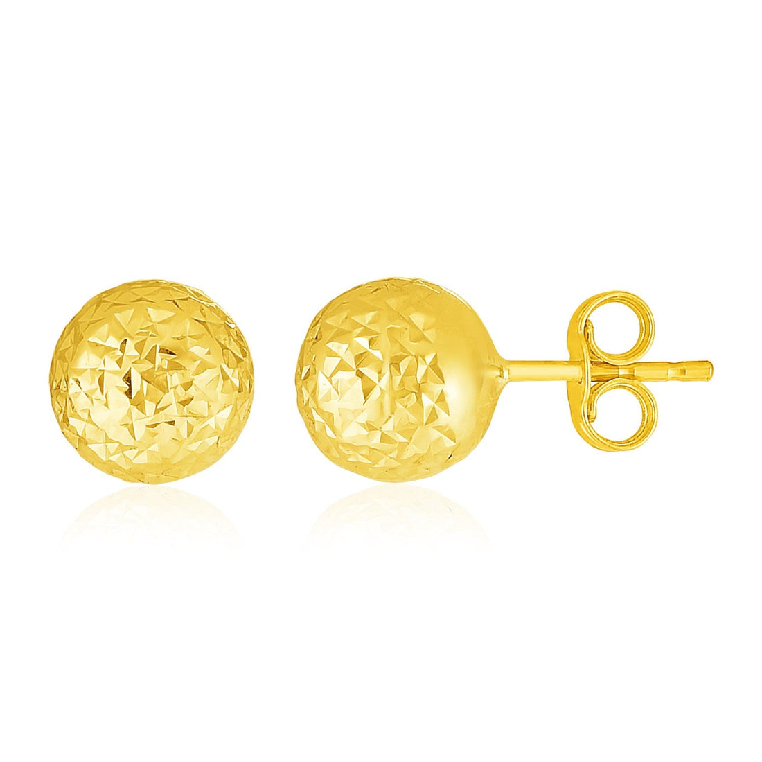 14 k Yellow Gold Ball Earring with Crystal Cut Texture - earrings