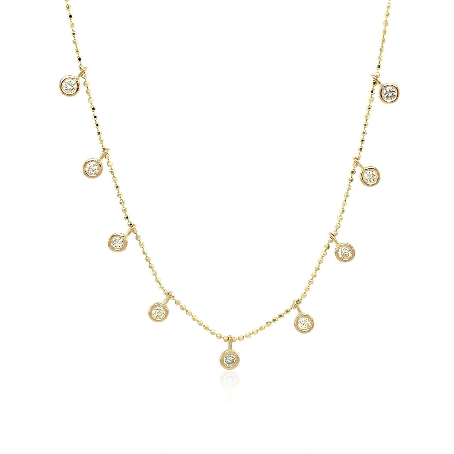 14k Yellow Gold Necklace with Round Diamond Charms  DestGlow