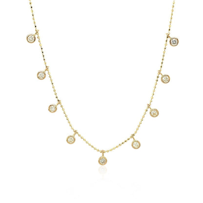 14k Yellow Gold Necklace with Round Diamond Charms  DestGlow