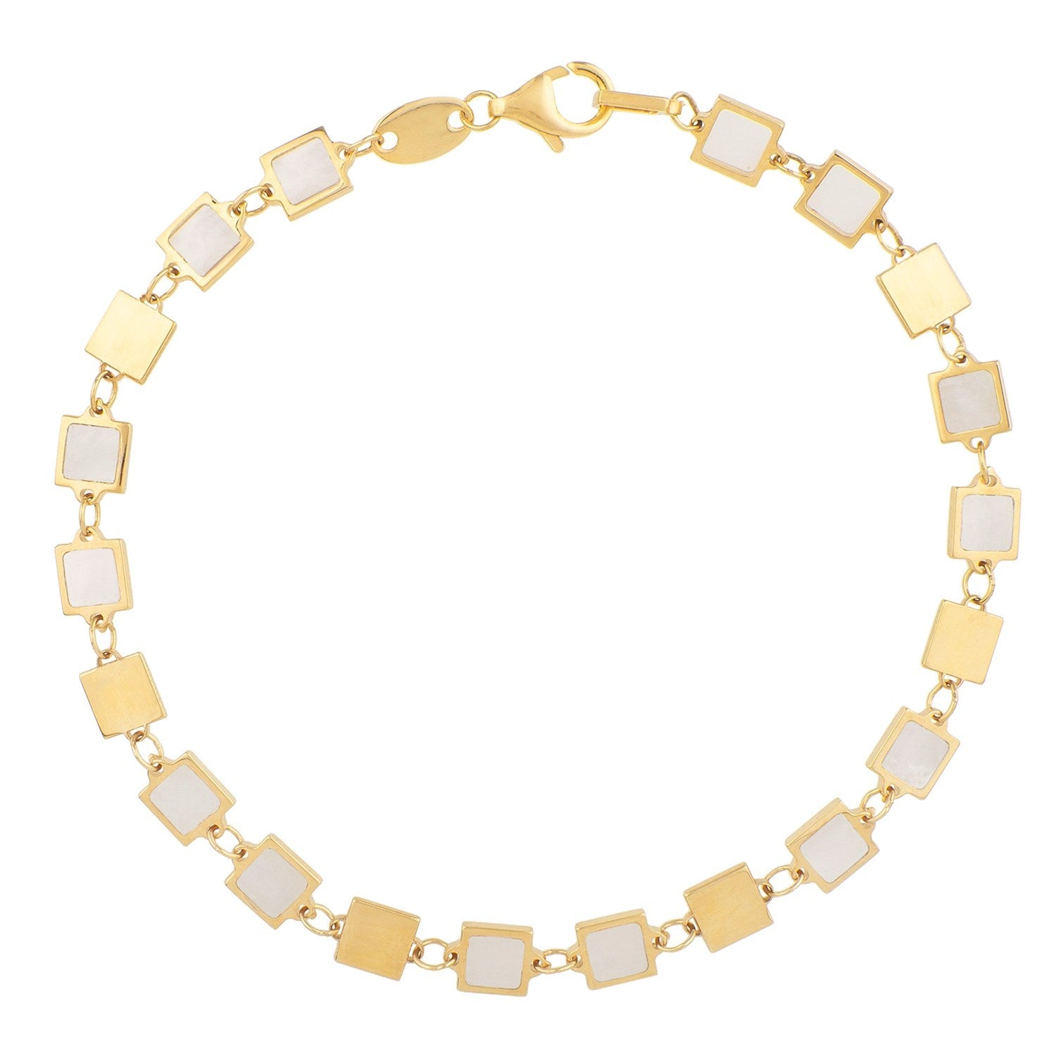 14k Yellow Gold MOP Geometric Mirror Gem Chain Bracelet (5.00 mm) by Bids.com