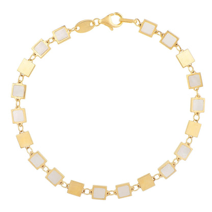 14k Yellow Gold MOP Geometric Mirror Gem Chain Bracelet (5.00 mm) by Bids.com