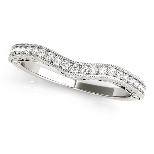 14k White Gold Milgrained Pave Set Curved Diamond Wedding Band (1/5 cttw) by Bids.com