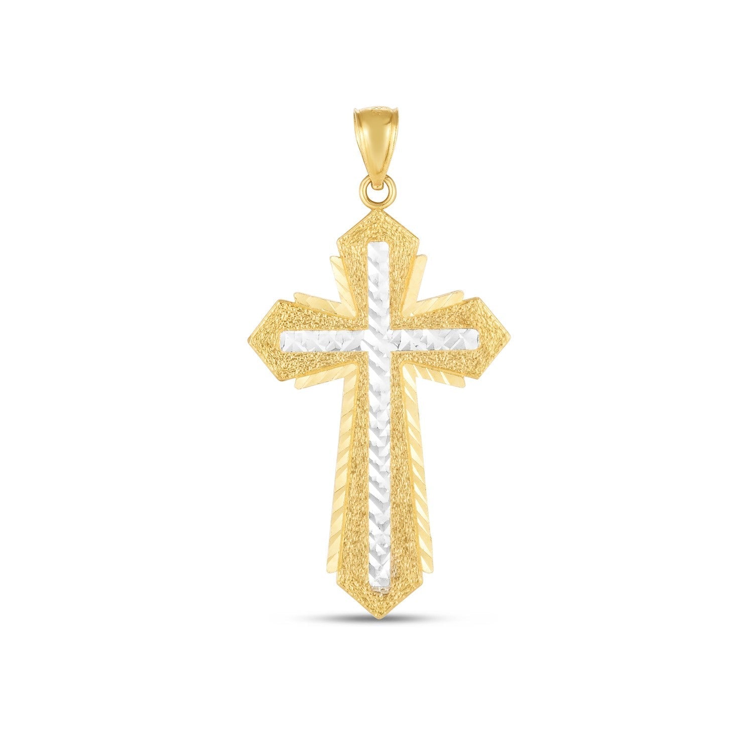 14k Two Tone Gold High Polish Diamond Cut Cross Pendant  DestGlow
