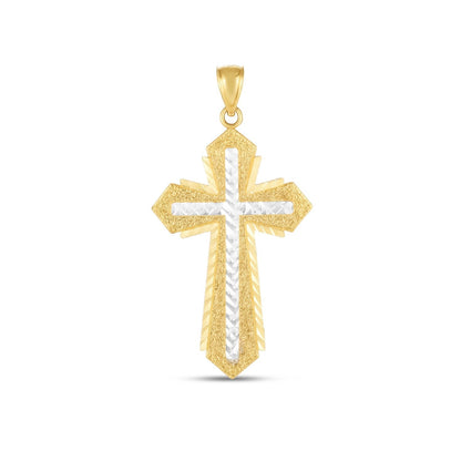 14k Two Tone Gold High Polish Diamond Cut Cross Pendant  DestGlow