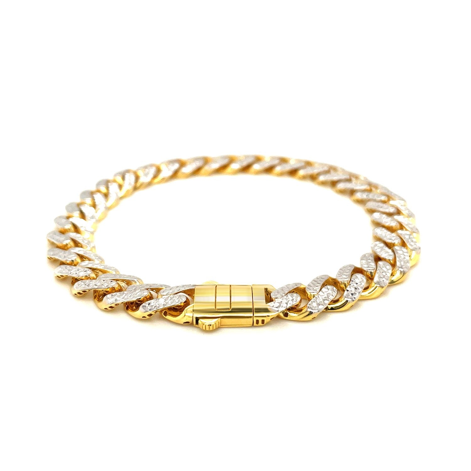 14k Two Tone Gold 8 1/4 inch Curb Chain Bracelet with White Pave by Bids.com
