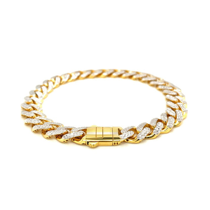 14k Two Tone Gold 8 1/4 inch Curb Chain Bracelet with White Pave by Bids.com