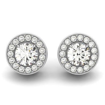 14k White Gold Round Diamond Halo Milgrain Border Earrings (3/4 cttw) by Bids.com