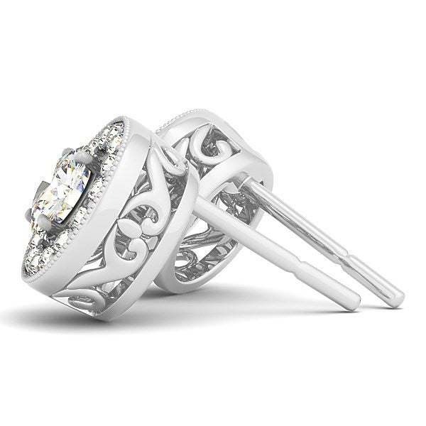 14k White Gold Round Diamond Halo Milgrain Border Earrings (3/4 cttw) by Bids.com