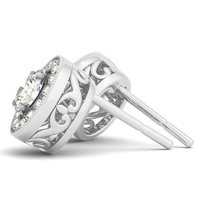 14k White Gold Round Diamond Halo Milgrain Border Earrings (3/4 cttw) by Bids.com