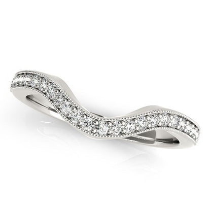 14k White Gold Milgrained Border Curved Diamond Wedding Band (1/5 cttw) by Bids.com