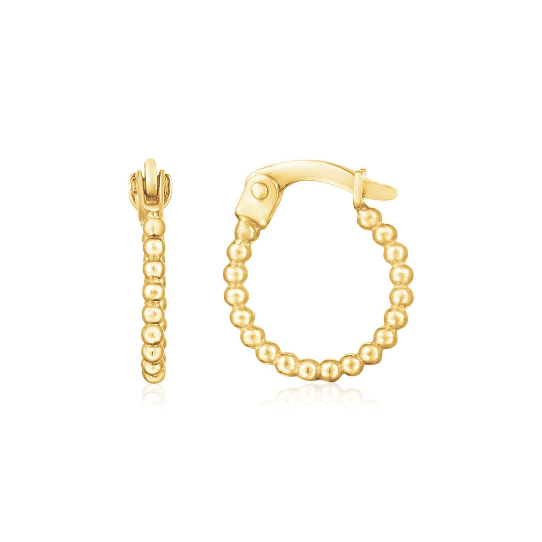 14K Yellow Gold Bead Hinged Hoop Earrings - earrings