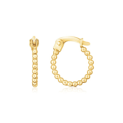 14K Yellow Gold Bead Hinged Hoop Earrings - earrings