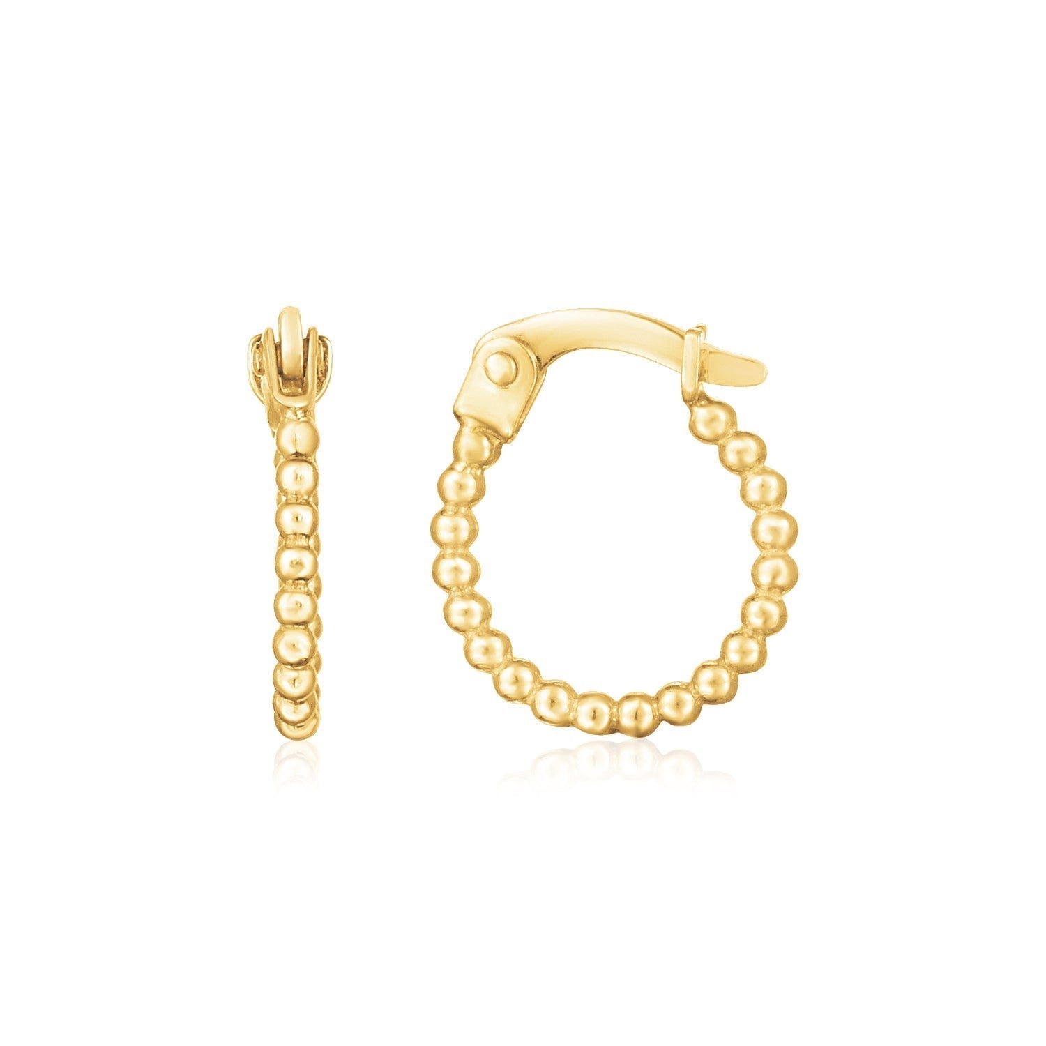 14K Yellow Gold Bead Hinged Hoop Earrings 