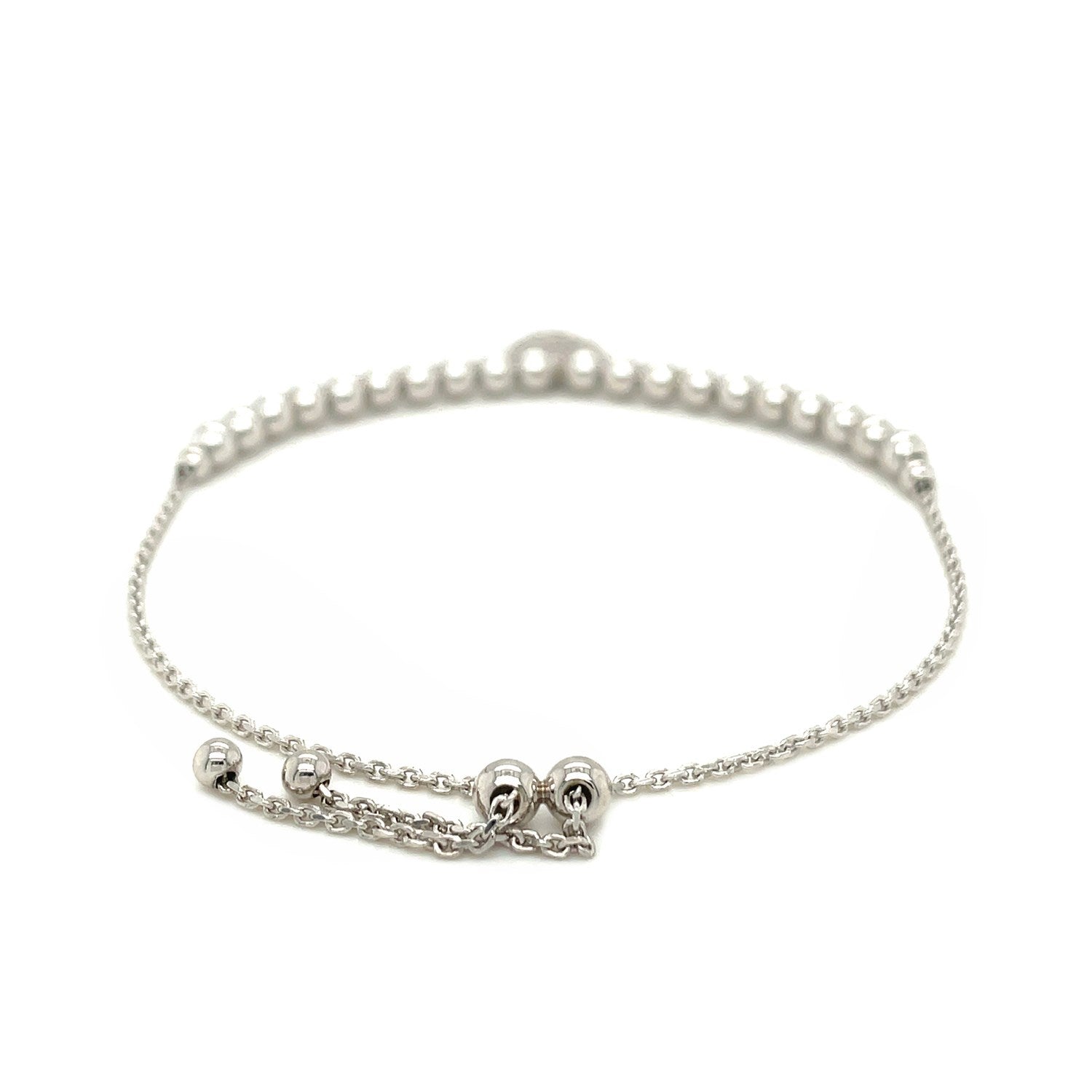 Adjustable Bead Bracelet with Round Charm and Cubic Zirconias in Sterling Silver - DestGlow