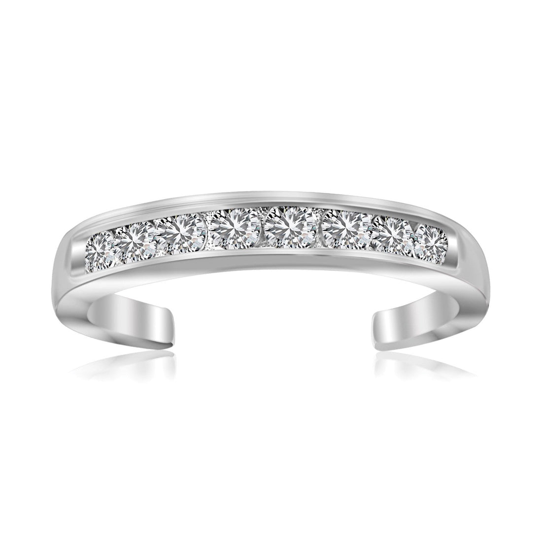Sterling Silver Rhodium Finished Toe Ring with White Tone Cubic Zirconia Accents - DestGlow