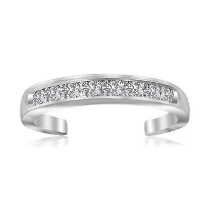 Sterling Silver Rhodium Finished Toe Ring with White Tone Cubic Zirconia Accents by Bids.com