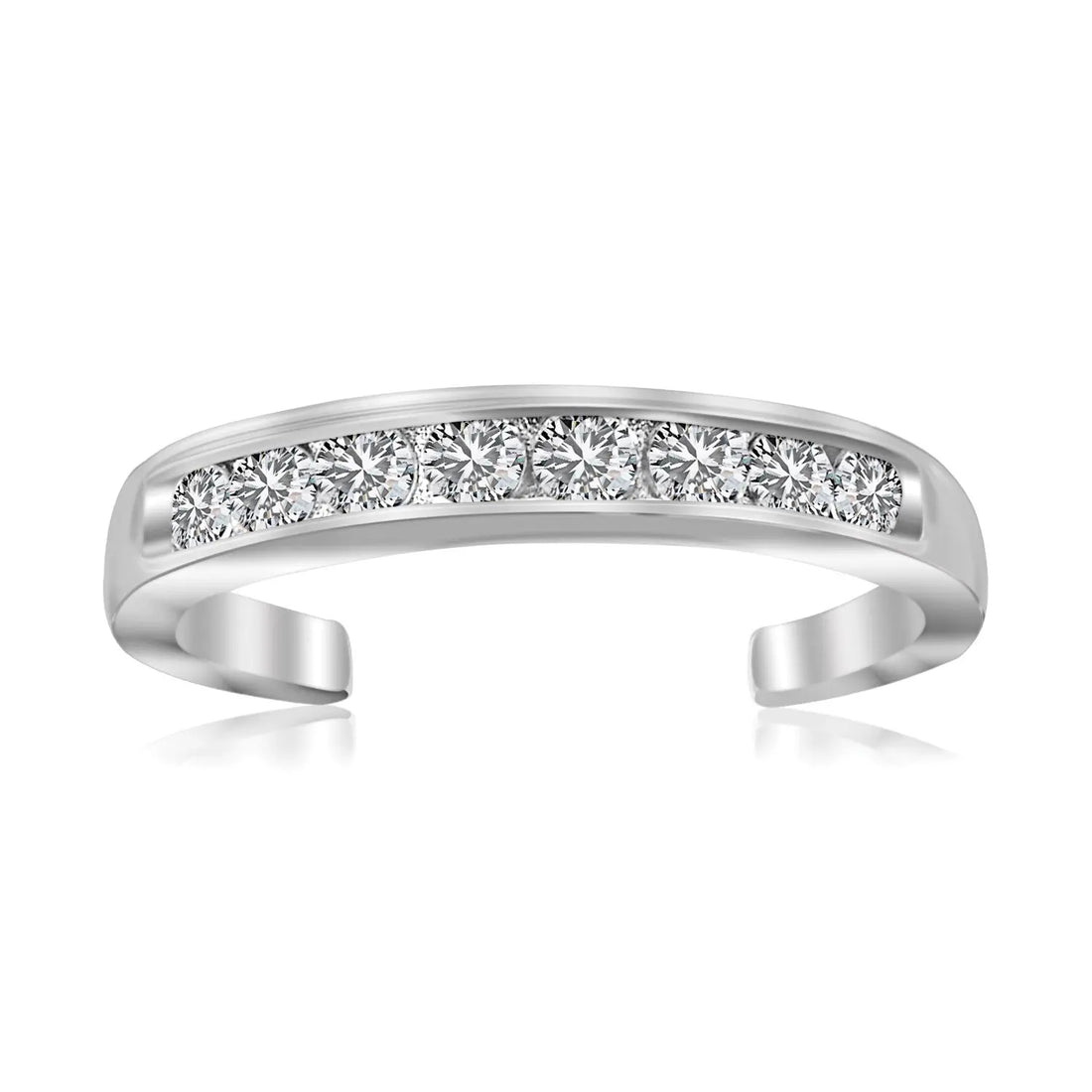 Sterling Silver Rhodium Finished Toe Ring with White Tone Cubic Zirconia Accents 