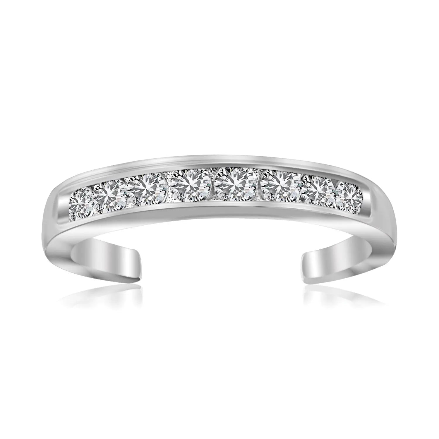 Sterling Silver Rhodium Finished Toe Ring with White Tone Cubic Zirconia Accents 