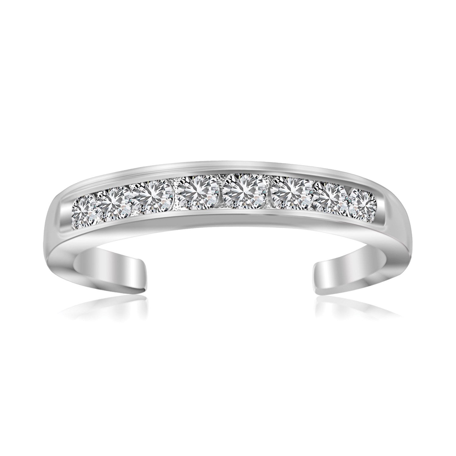 Sterling Silver Rhodium Finished Toe Ring with White Tone Cubic Zirconia Accents - DestGlow