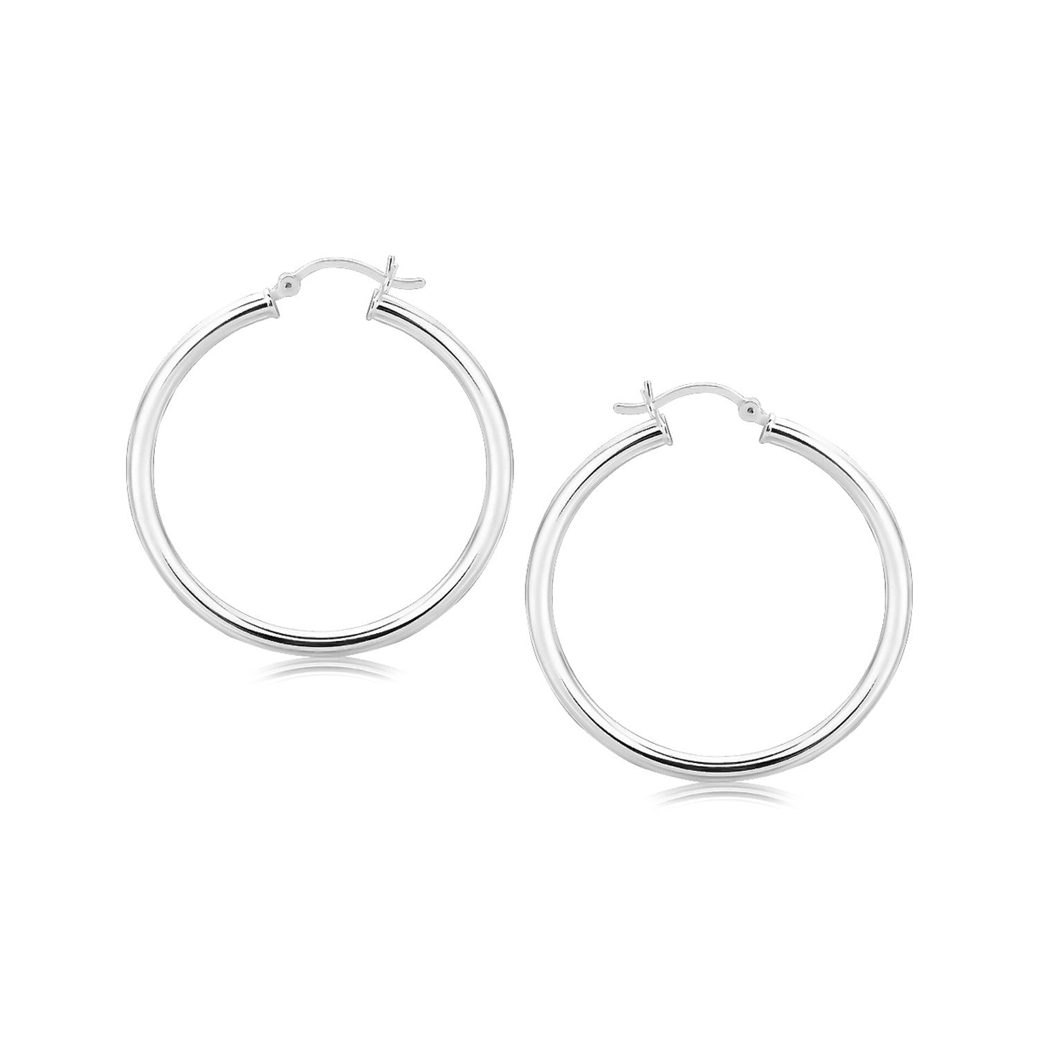 Sterling Silver Rhodium Plated Polished Motif Hoop Earrings (3x35mm) by Avera Group