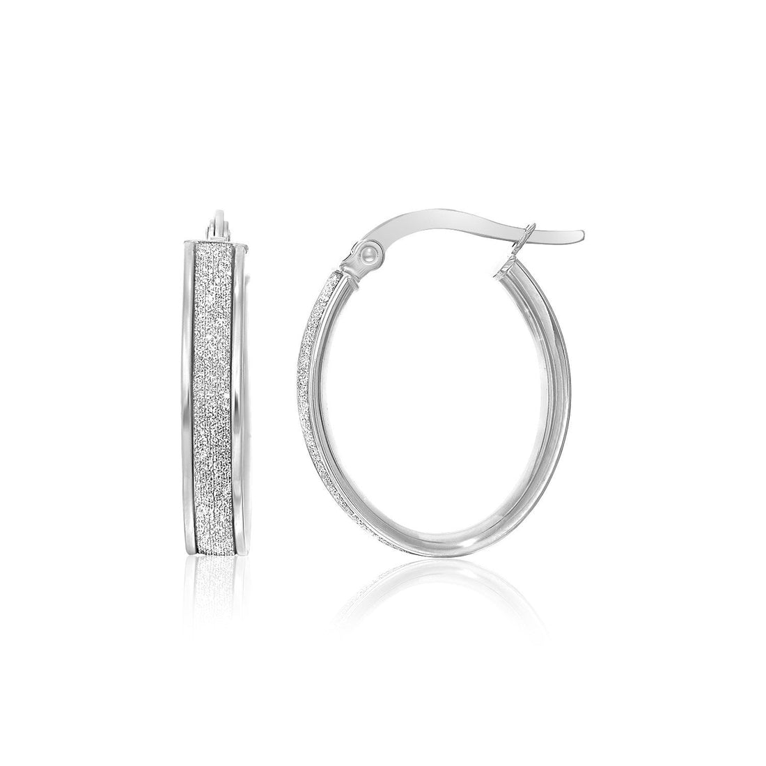 14k White Gold Glitter Center Oval Hoop Earrings - earrings