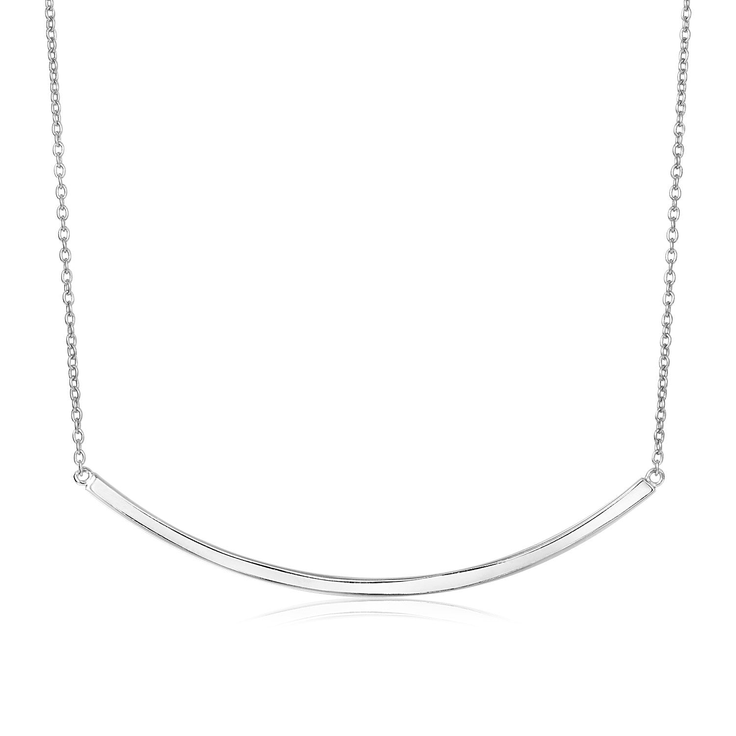 Sterling Silver Polished Curved Bar Necklace 