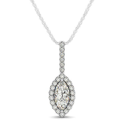 Marquis Shape Diamond Halo Pendant in 14k White Gold (2/3 cttw) by Bids.com