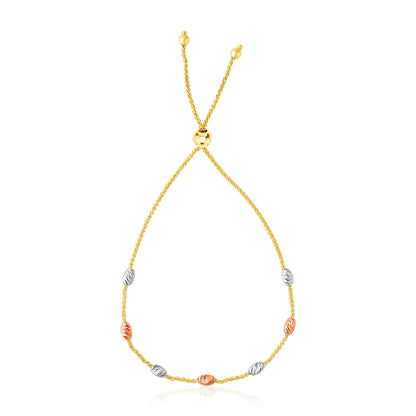 14k Tri-Color Gold Textured Oval Station Lariat Style Bracelet - bracelets
