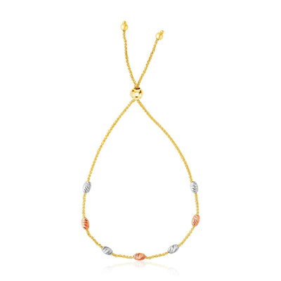 14k Tri-Color Gold Textured Oval Station Lariat Style Bracelet - bracelets