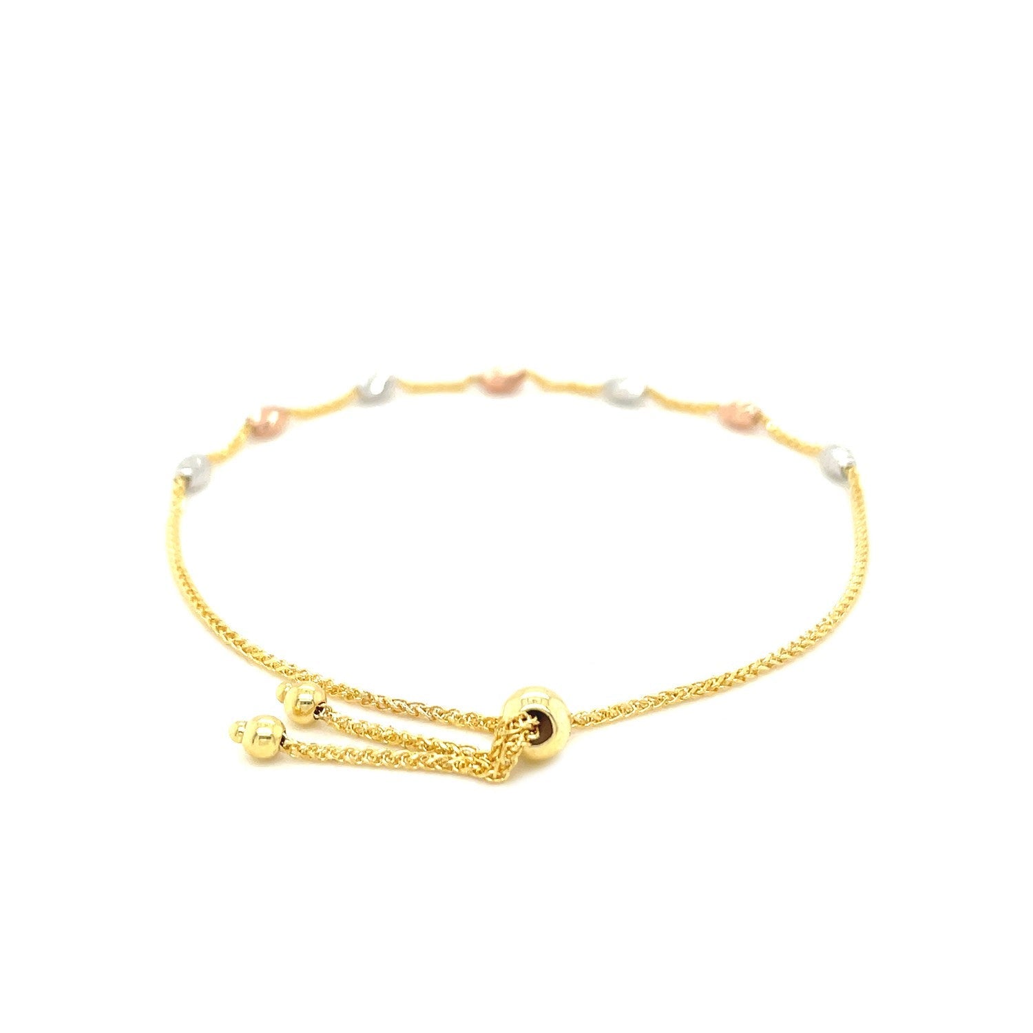 14k Tri-Color Gold Textured Oval Station Lariat Style Bracelet - DestGlow