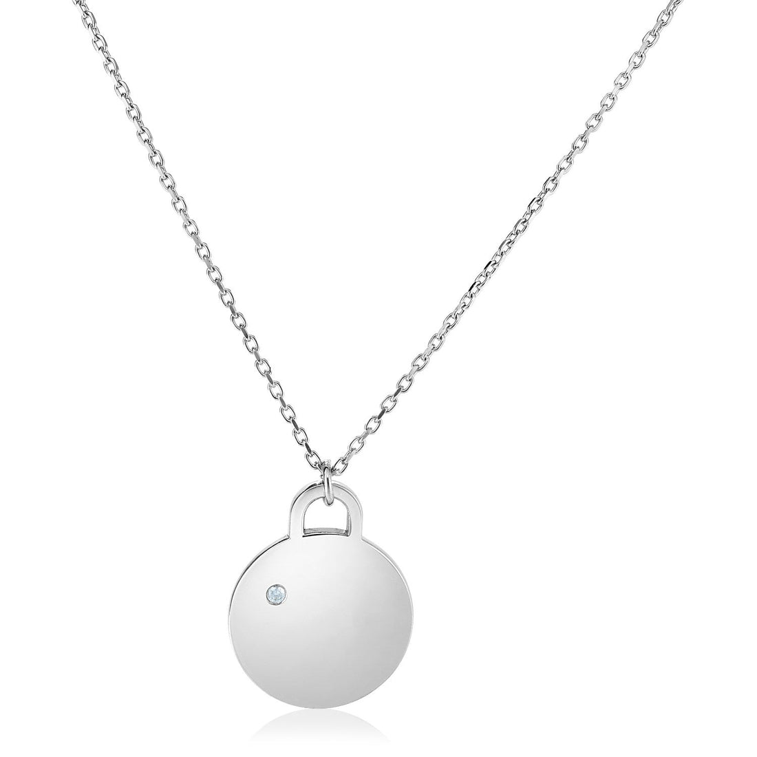 Sterling Silver 18 inch Necklace with Polished Disc with Diamond - DestGlow