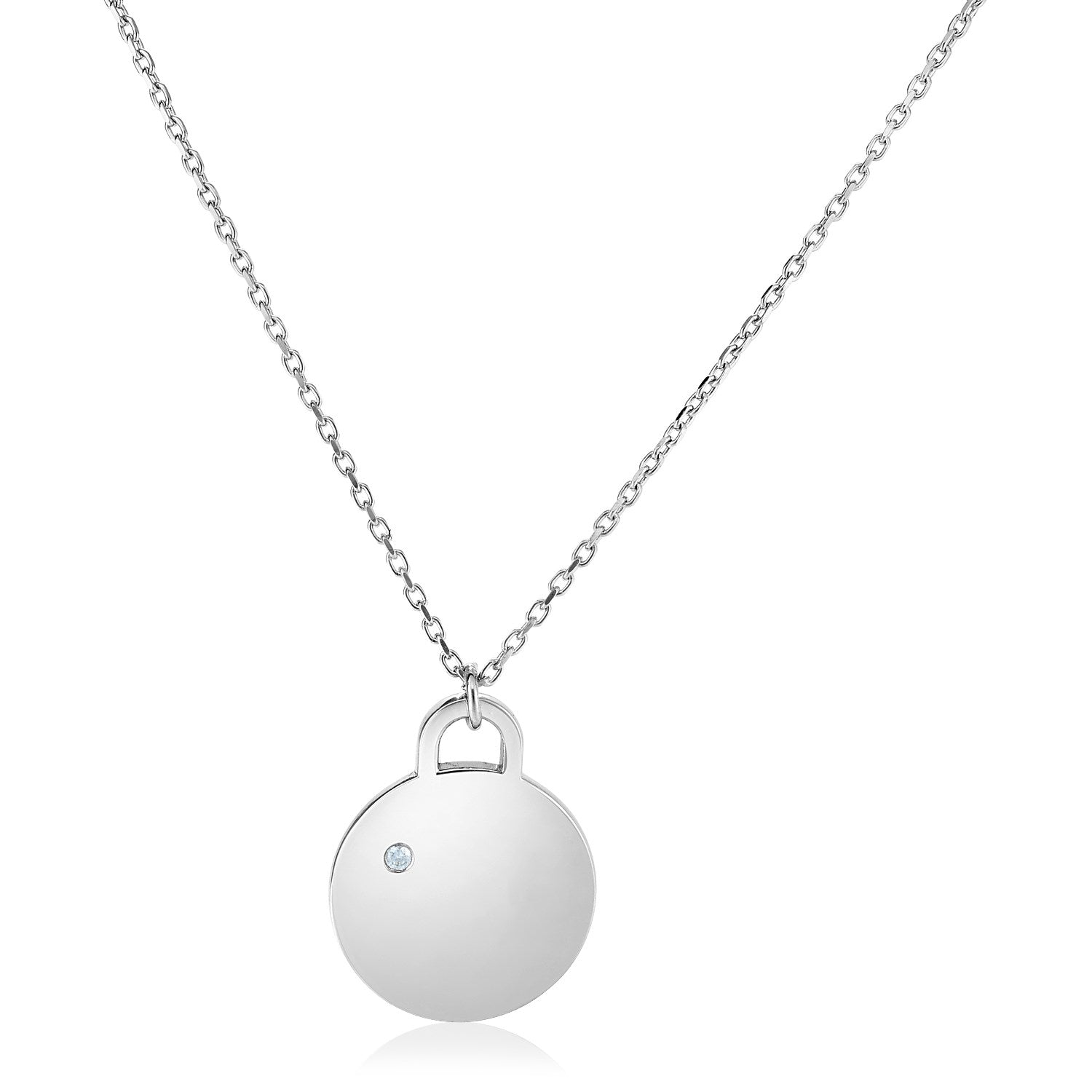 Sterling Silver 18 inch Necklace with Polished Disc with Diamond - DestGlow
