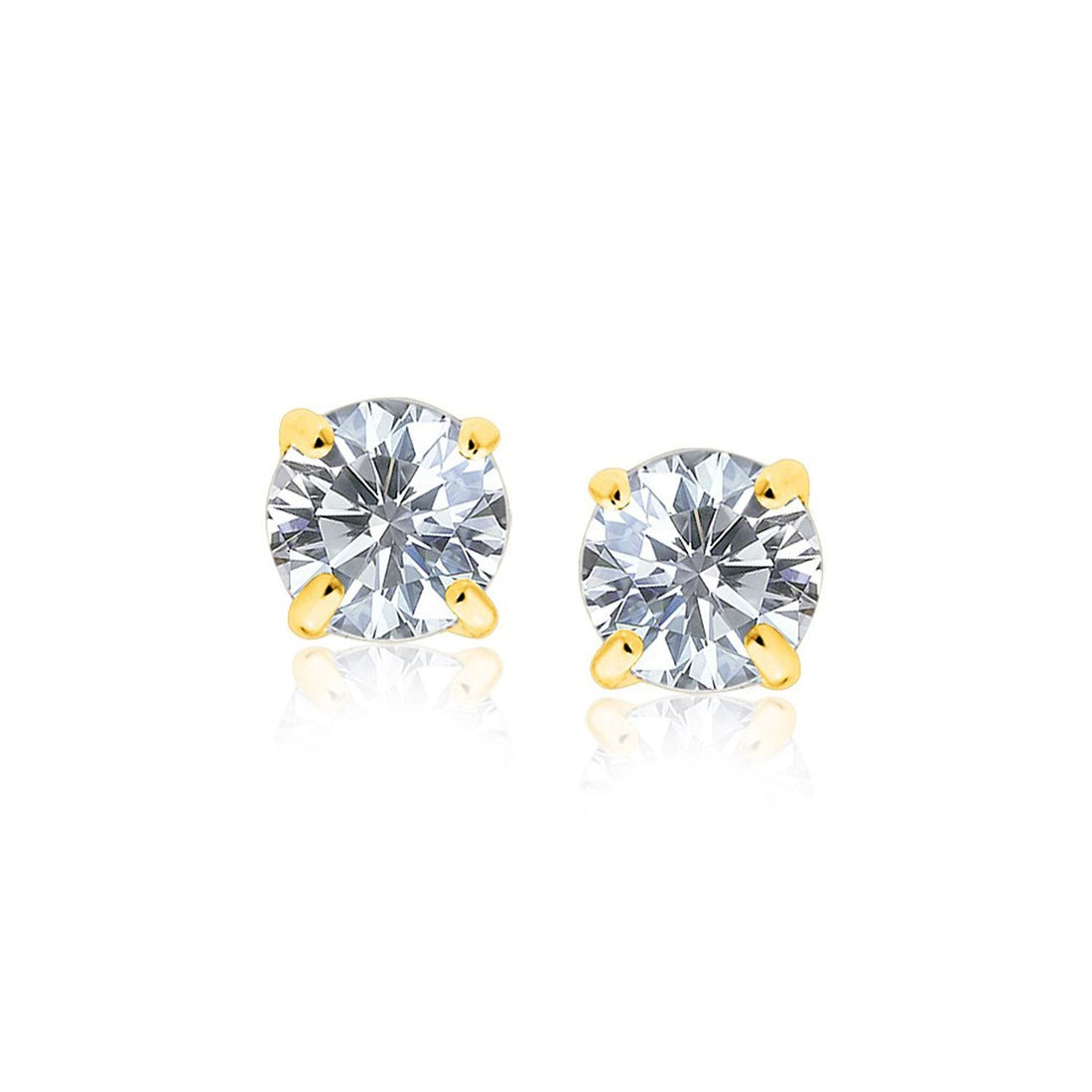14k Yellow Gold Stud Earrings with White Hue Faceted Cubic Zirconia(7mm) - earrings