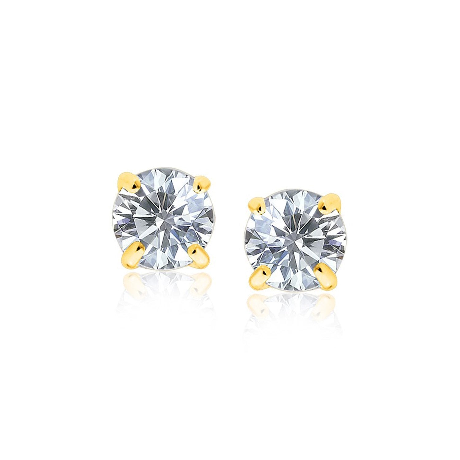 14k Yellow Gold Stud Earrings with White Hue Faceted Cubic Zirconia(7mm) - earrings