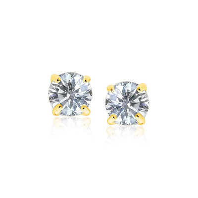 14k Yellow Gold Stud Earrings with White Hue Faceted Cubic Zirconia(7mm) - earrings