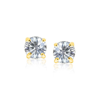 14k Yellow Gold Stud Earrings with White Hue Faceted Cubic Zirconia(7mm) - earrings