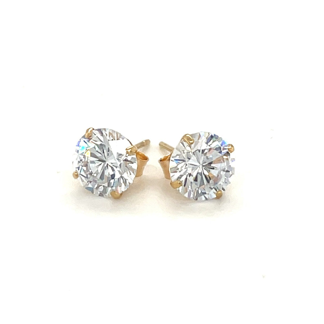 14k Yellow Gold Stud Earrings with White Hue Faceted Cubic Zirconia(7mm) - DestGlow