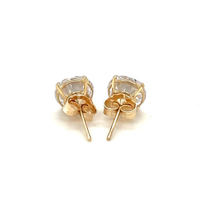 14k Yellow Gold Stud Earrings with White Hue Faceted Cubic Zirconia(7mm) - DestGlow