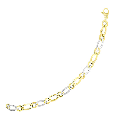 14k Two-Tone Gold Figaro Chain Bracelet with Long and Short Links by Bids.com